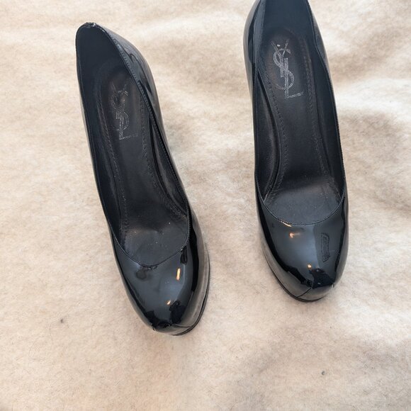 YSL Yves Saint Laurent Black Patent Tribtoo Platform Heels 39.5 9.5 W - Picture 4 of 5